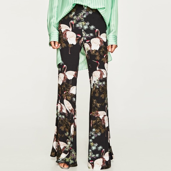 Zara Pants - Zara Crane Bird Print Wide Leg Trousers Pants